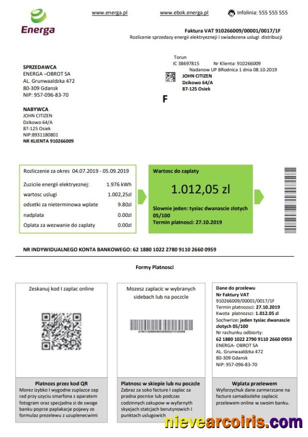Poland Energa utility bill